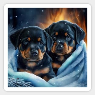 Rottweiler Puppies In Snow Sticker